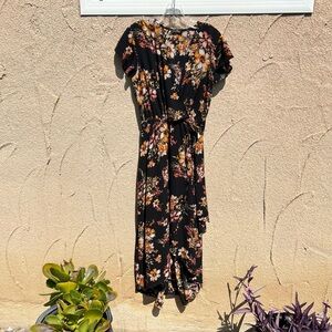Floral Wrap Dress - black and Peach